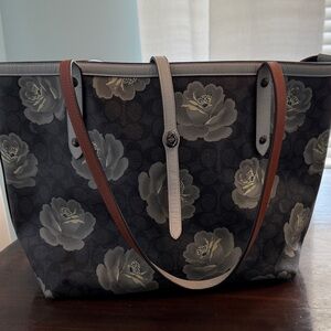 Coach Black and Cream Floral Tote